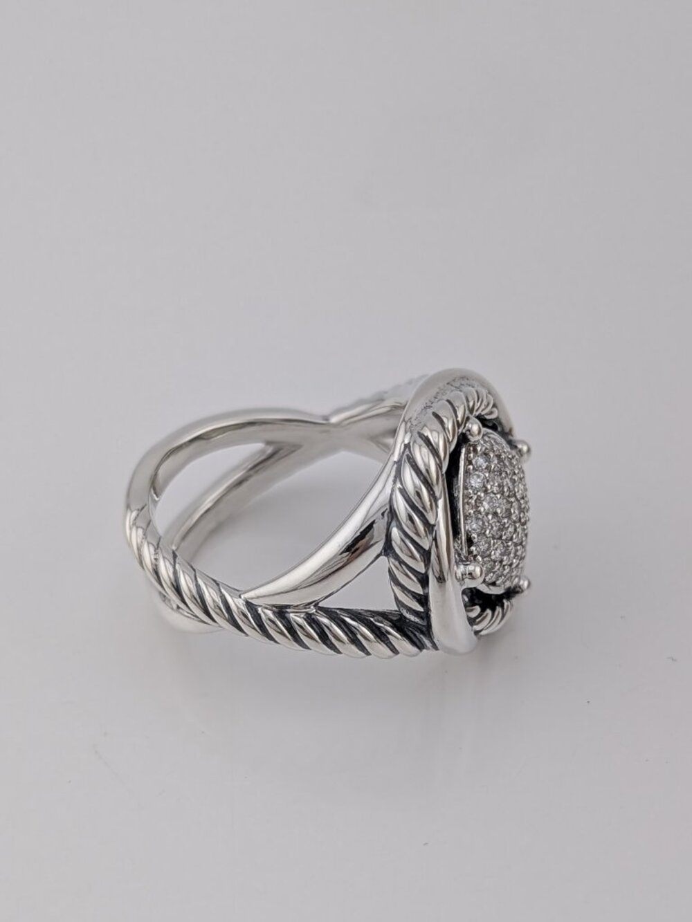 David Yurman Sterling Silver 11mm Infinity Pave Diamond Ring - Picture 4 of 4